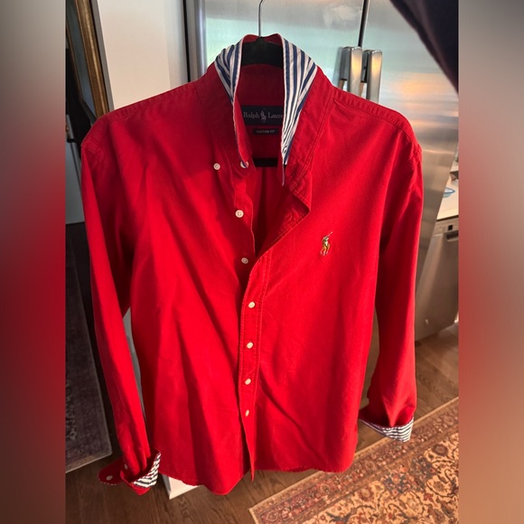 Ralph Lauren long sleeve oxford button down shirt with striped details Red - Picture 8 of 9